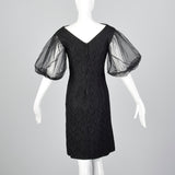 1960s Lace Overlay Shift Dress with Sheer Poof Sleeves