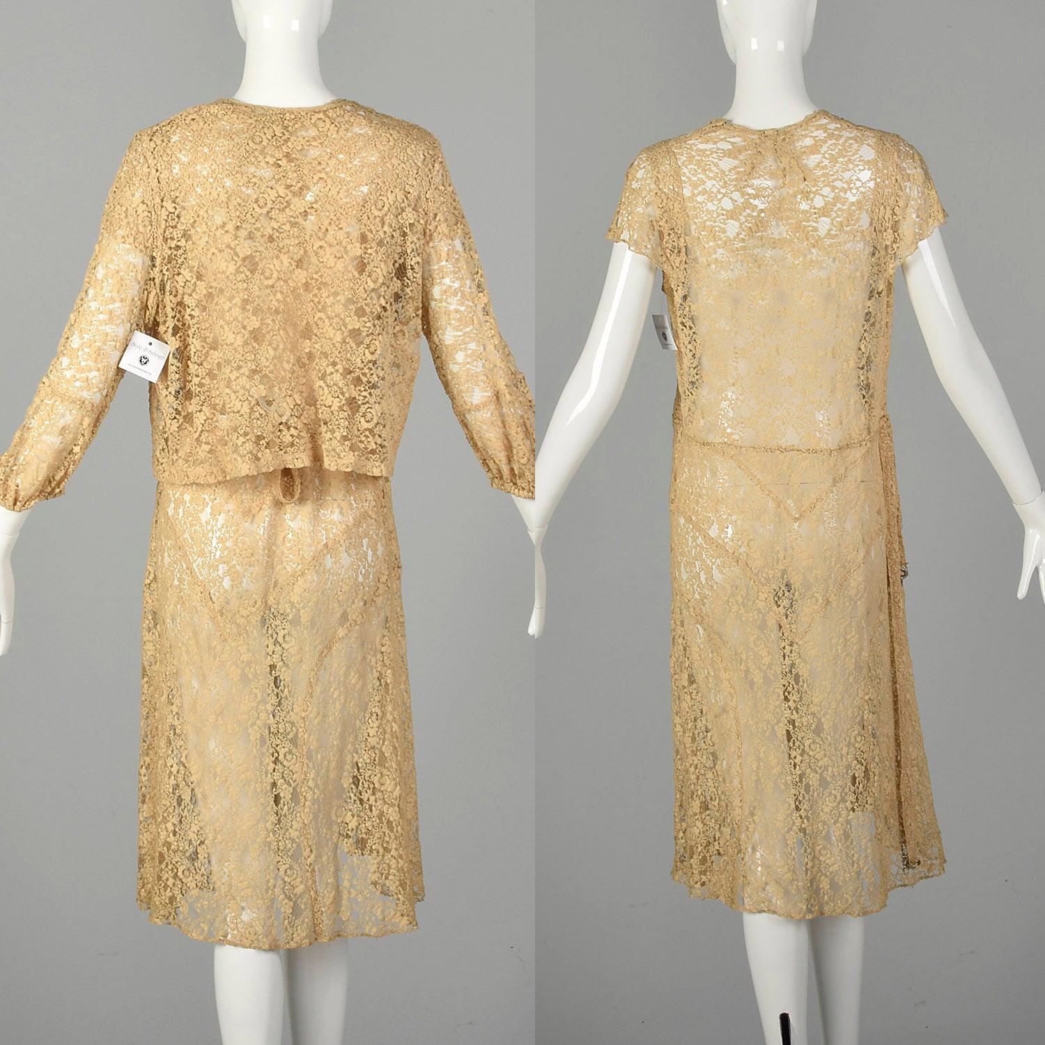 XL 1920s Lace Dress Jacket Set Casual Summer Art Deco Buckle As Is