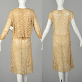 XL 1920s Lace Dress Jacket Set Casual Summer Art Deco Buckle As Is