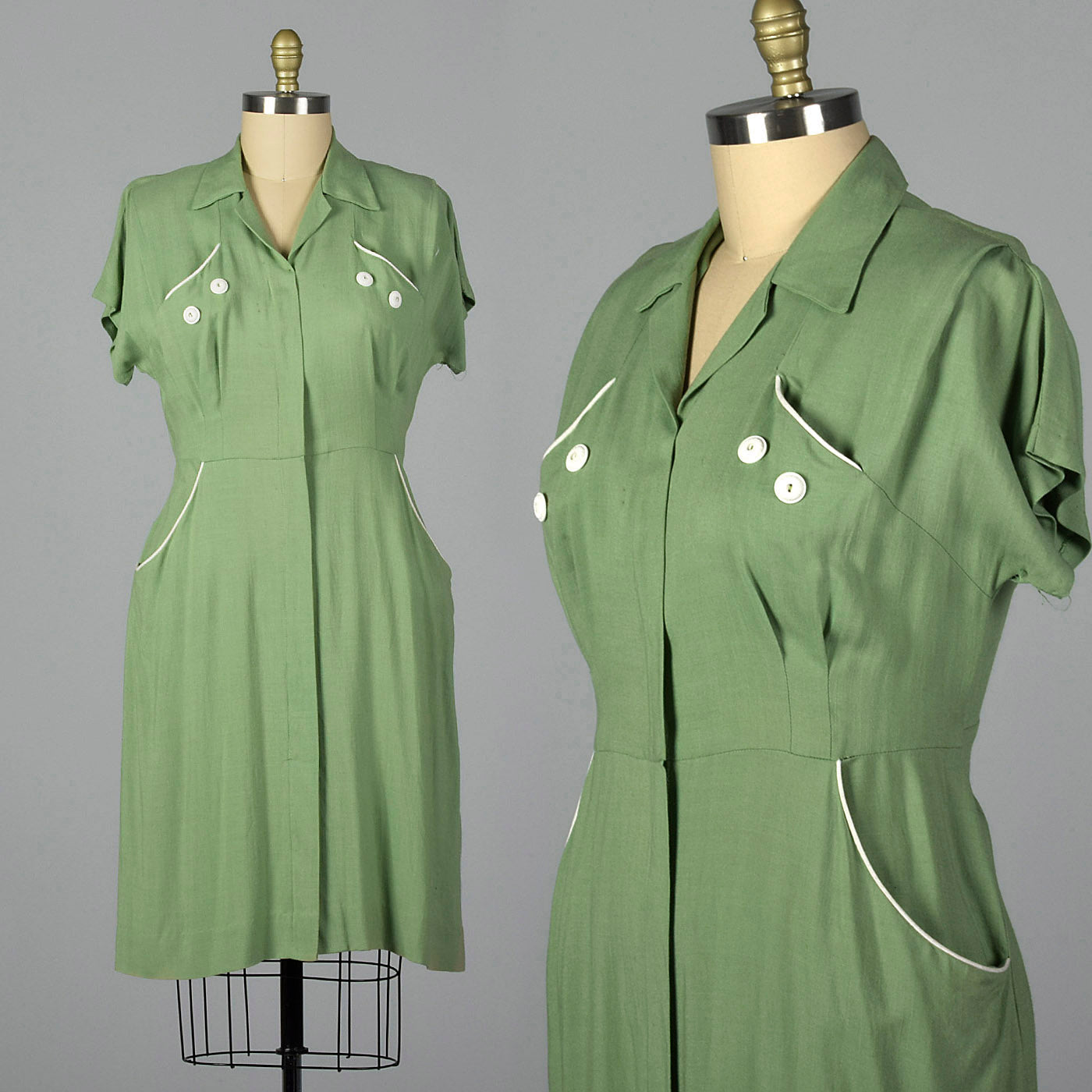 1950s Green Rayon Day Dress