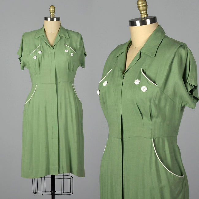 1950s Green Rayon Day Dress