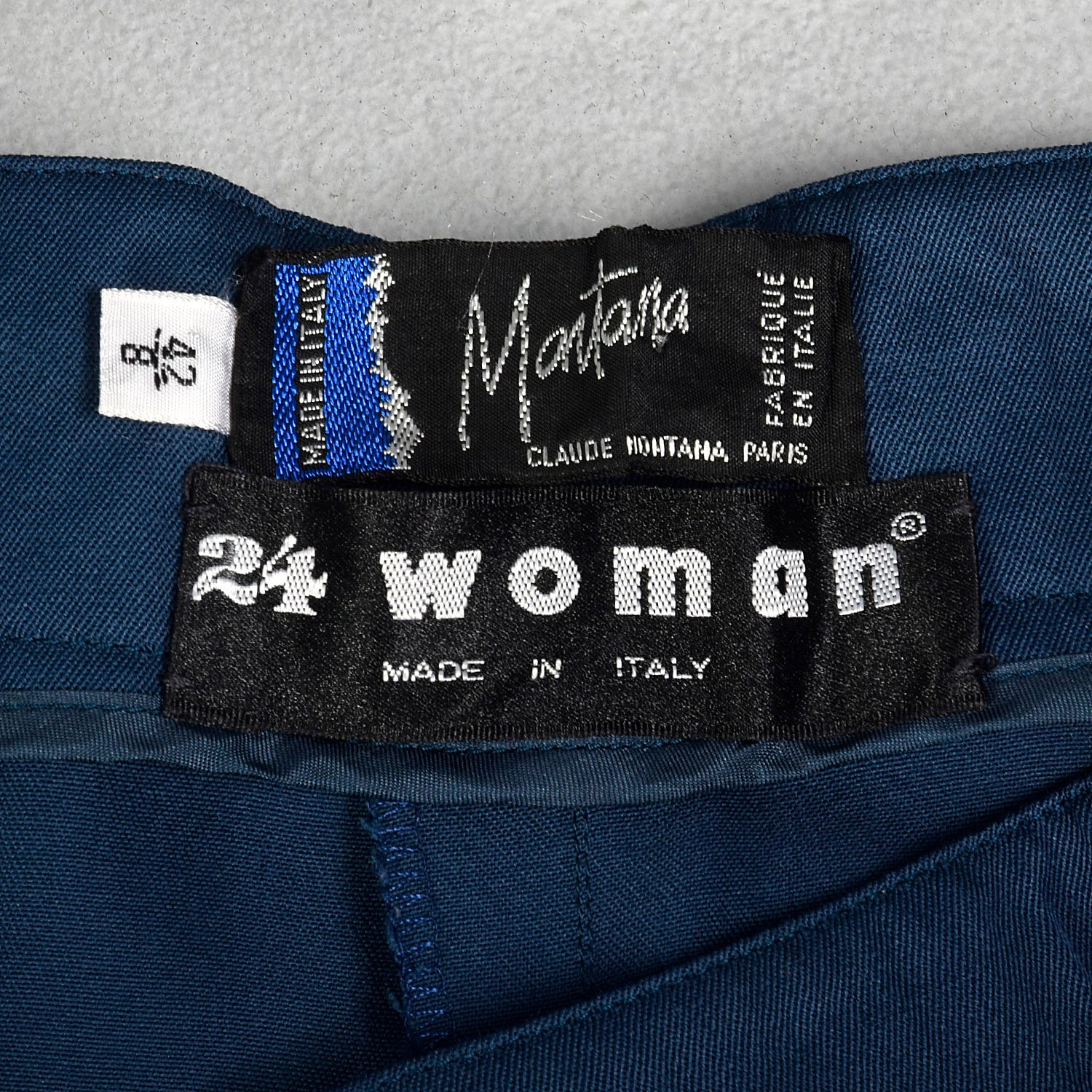 Small 1980s Claude Montana Suit Blue Hourglass Jacket Pleated Trouser