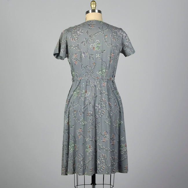 1950s Gray Print Cotton Day Dress