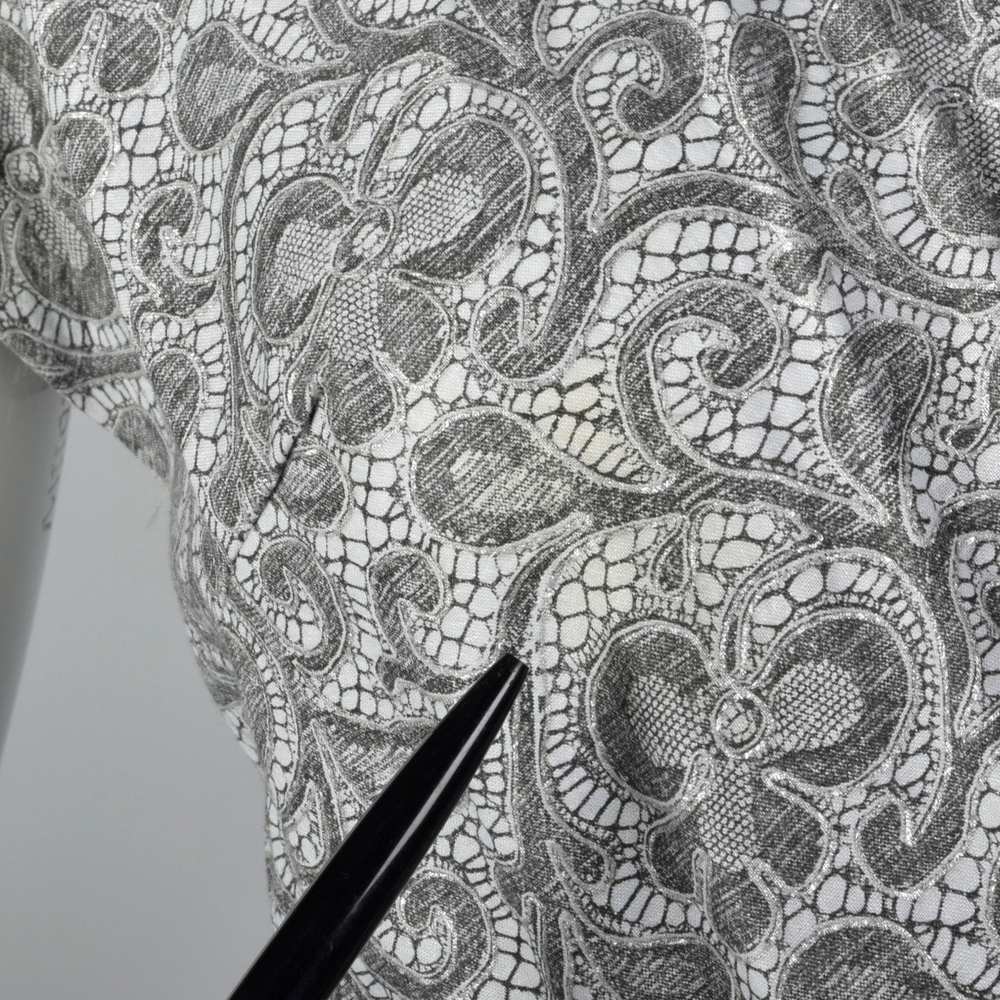 1950s Gray Cotton Lace Print Dress
