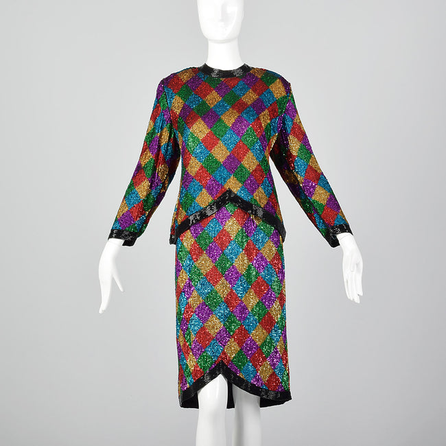 1990s Sequin Two Piece Skirt Set