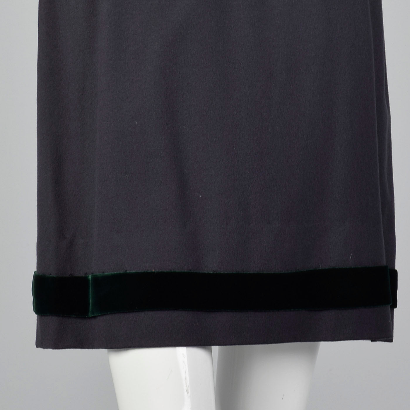 1960s Gray Wool Skirt Suit with Green Velvet Trim