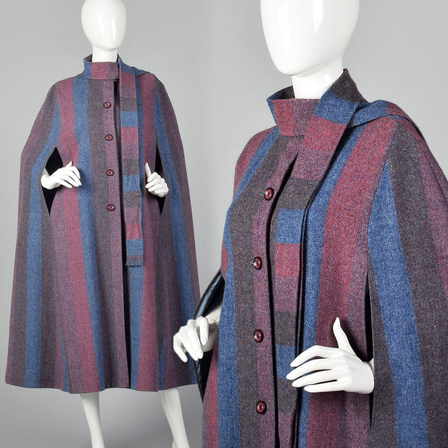 1970s Wool Cape with Attached Scarf