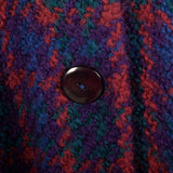 OSFM 1980s Purple Blue Green Red Plaid Wool Poncho Long Cape Woven Textile Jewel Tone Wrap