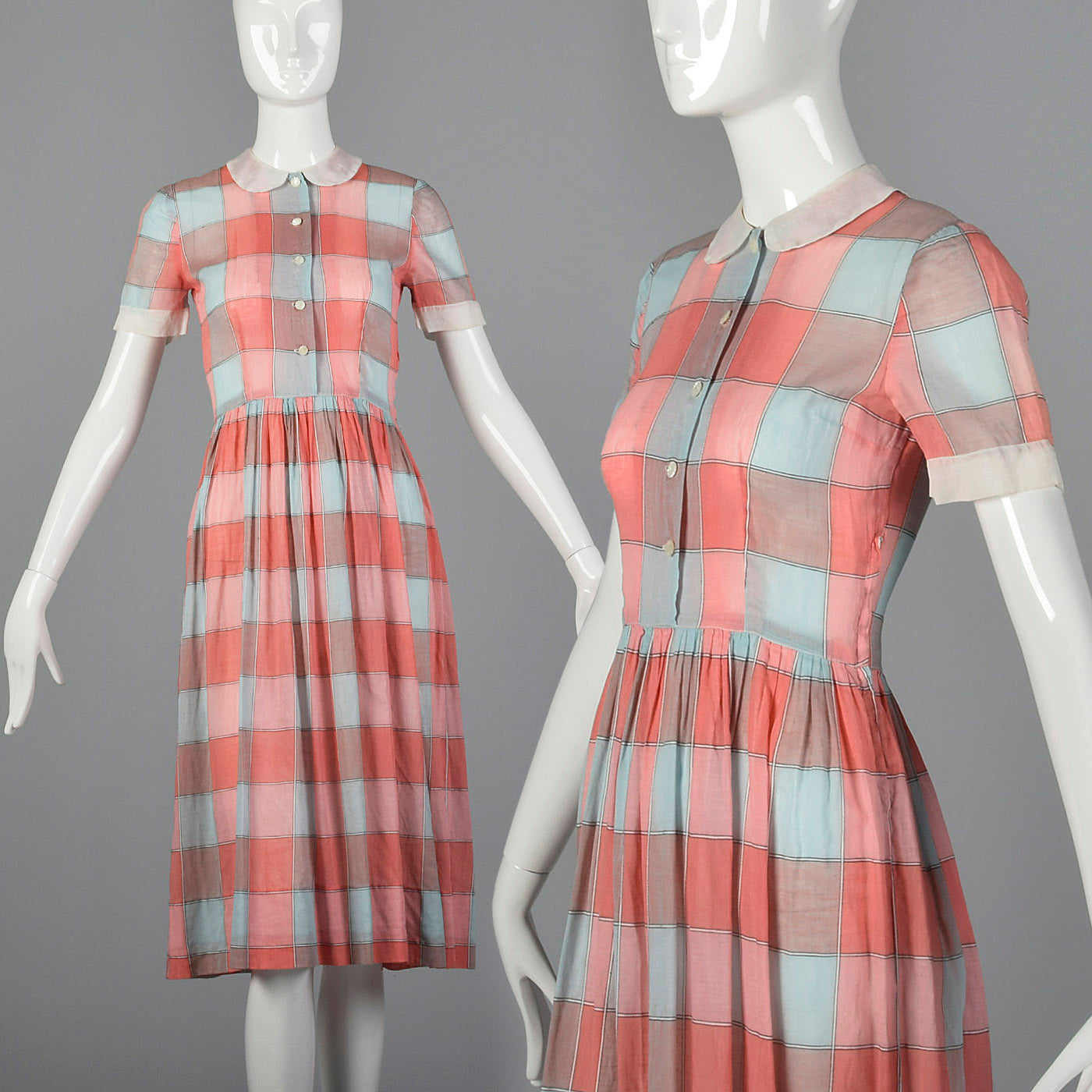 1950s Plaid Day Dress with Peter Pan Collar