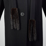 Small 1980s Pauline Trigere Black Wool Coat with Removable Mink Tail Scarf