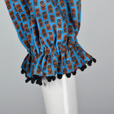 1950s Quilted Blue Cotton Dress