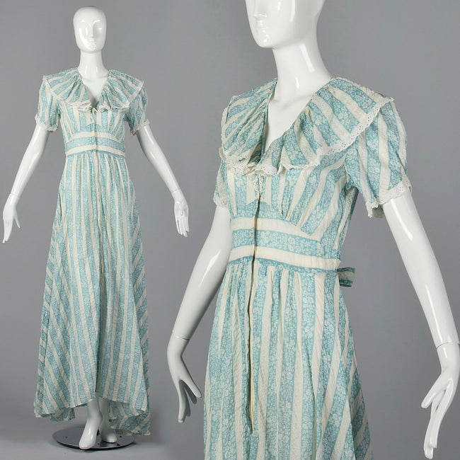 1940s Blue Floral Dressing Gown