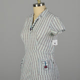 XL 1950s Day Dress Lightweight Volup Striped Casual Short Sleeve Cotton