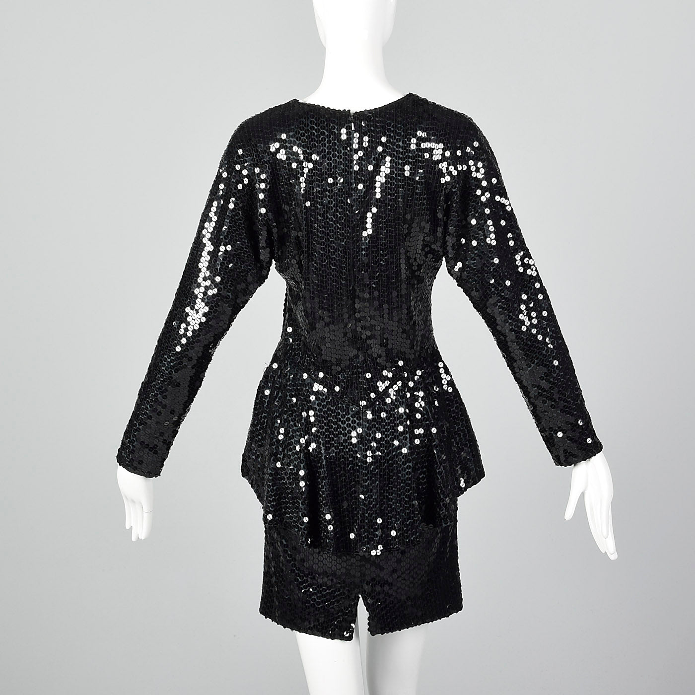 1980s Oleg Cassini Black Sequin Dress