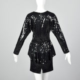 1980s Oleg Cassini Black Sequin Dress