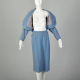 Small 1950s Blue Wool Skirt Suit Dolman Sleeve Theatre Costume Damaged As Is Set