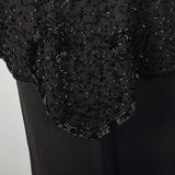 Medium 1940s Little Black Dress Beaded Art Deco Rayon Short Sleeve Peplum