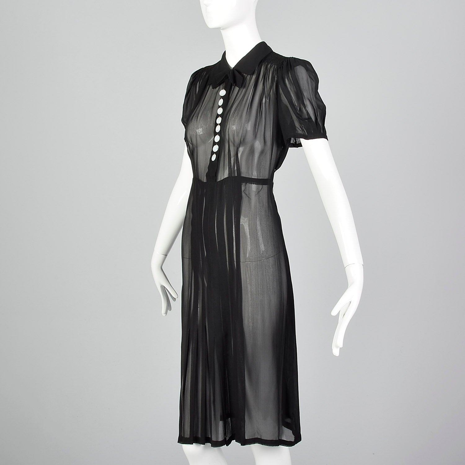 1930s Sheer Black Pleated Dress
