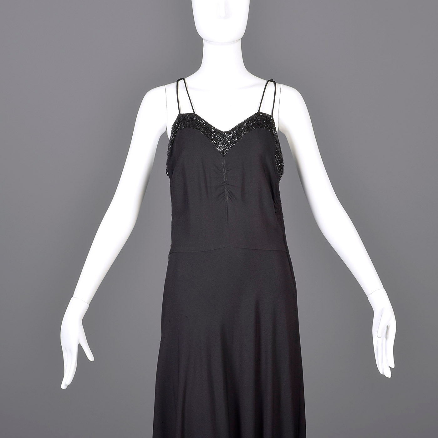 1930s Black Evening Gown with Sequined Bust