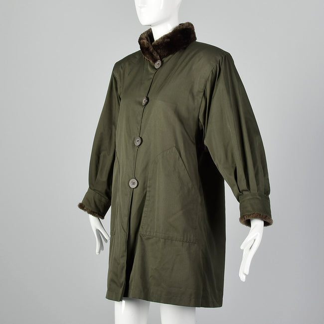 1980s Yves Saint Laurent Fourrures Olive Green Coat