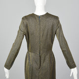 1950s Lurex Pencil Dress in Blue and Gold Knit