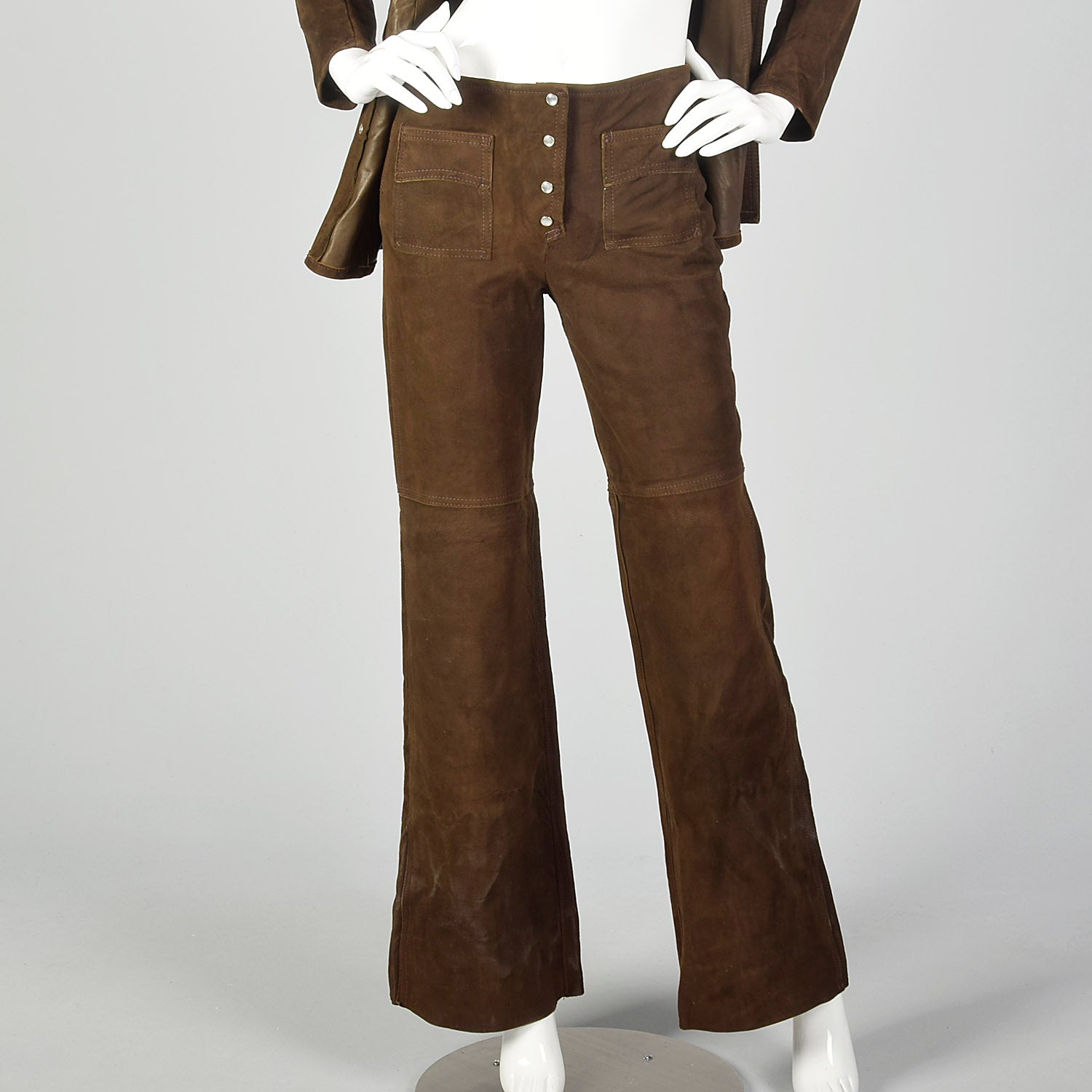 XXS 1970s Brown Suede Leather Top and Pants Set