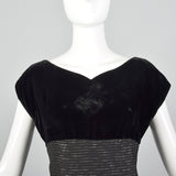 1950s Black Cocktail Dress with Metallic Stripes