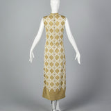 Incredible 1960s Balmain Les Tricots Geometric Gold Knit Maxi Dress