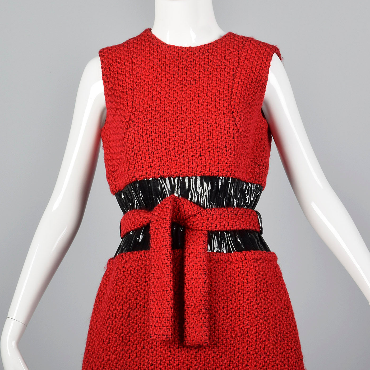 1960s Via Veneto Couture Boutique Red Tweed Space Age Dress & Coat Set