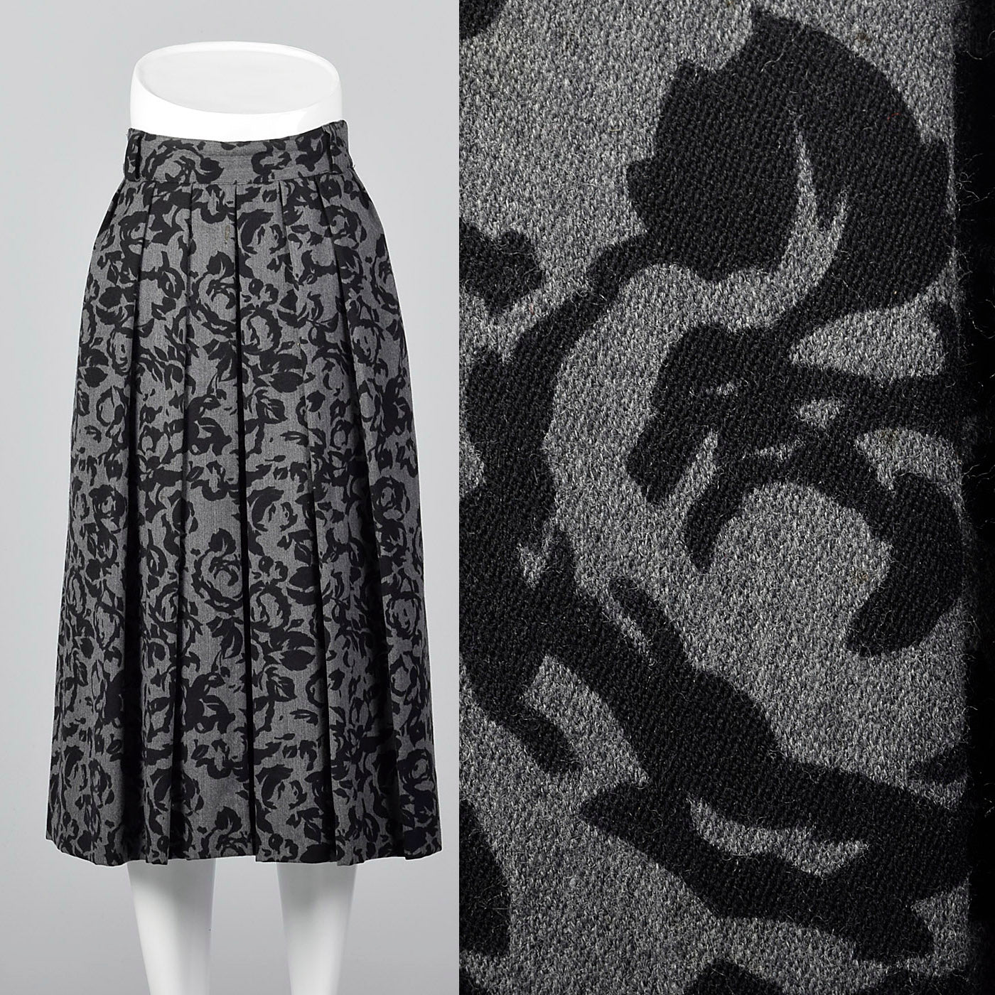 1980s Escada Gray and Black Wool Skirt