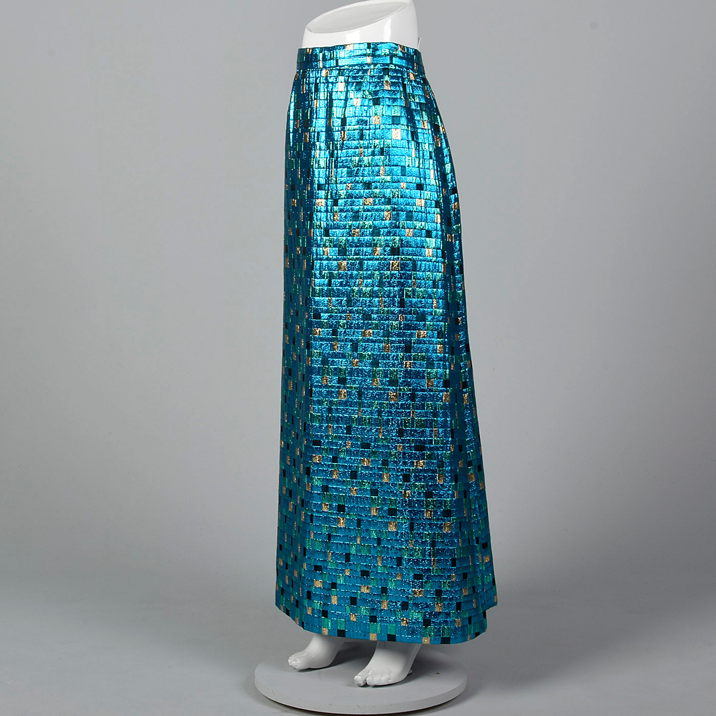 XL 1970s Metallic Blue Maxi Skirt