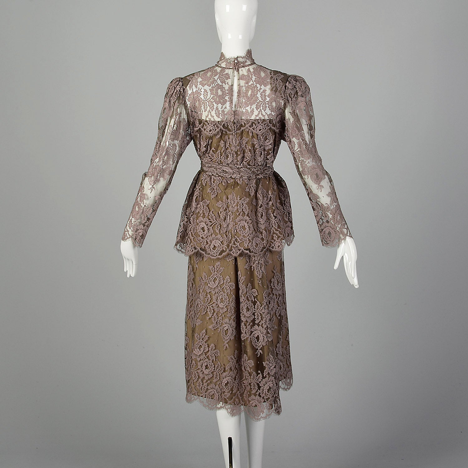 Large Becky Bisoulis 1980s Mauve Lace Skirt Set