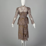 Large Becky Bisoulis 1980s Mauve Lace Skirt Set