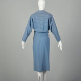 Small 1950s Blue Wool Skirt Suit Dolman Sleeve Theatre Costume Damaged As Is Set