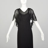 Large 1930s Little Black Dress 2pc Bias Cut Formal Evening Sheer Art Deco Ensemble