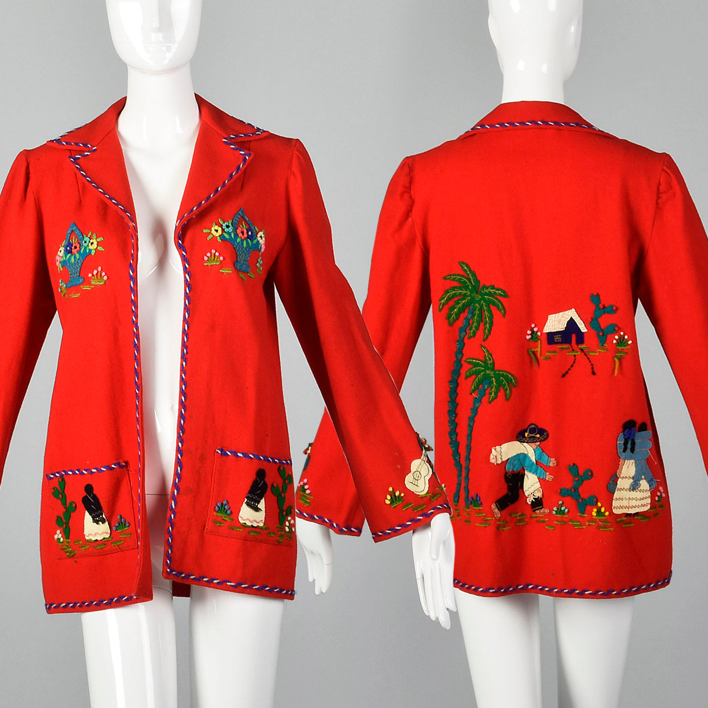 1940s Red Mexican Tourist Jacket with Appliques