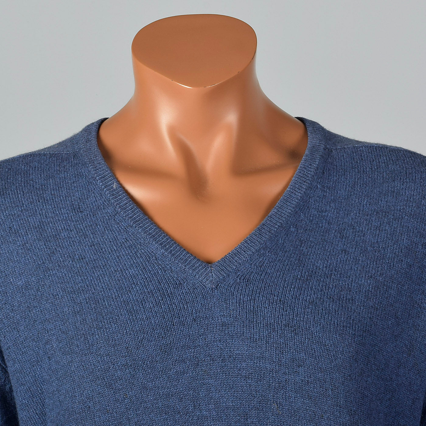 1970s Mens Blue Cashmere Sweater with V Neck