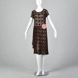 XS 1920s Sheer Brown Silk Devore Dress