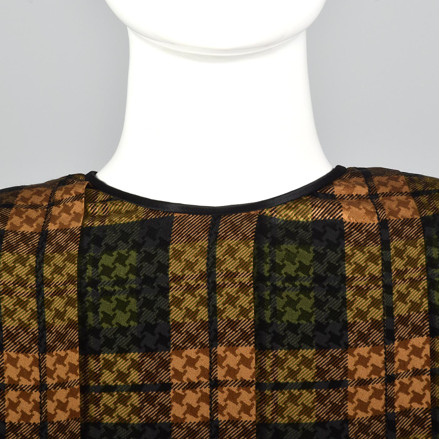 Galanos Pleated Silk Dress in Plaid with Bishop Sleeves