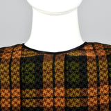 Galanos Pleated Silk Dress in Plaid with Bishop Sleeves