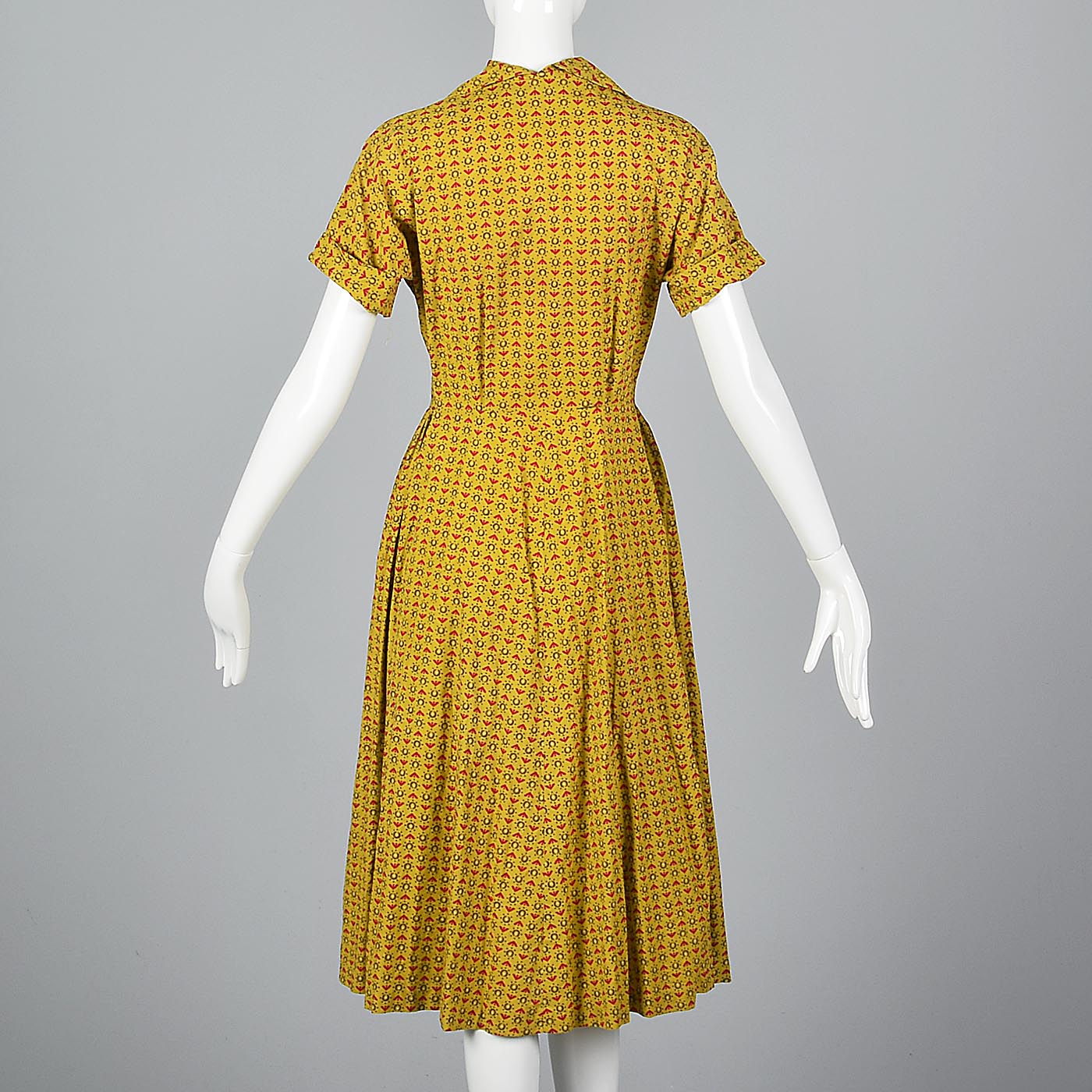 1950s Gold Novelty Print Cotton Day Dress with Eagles and Laurel Crests