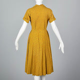 1950s Gold Novelty Print Cotton Day Dress with Eagles and Laurel Crests