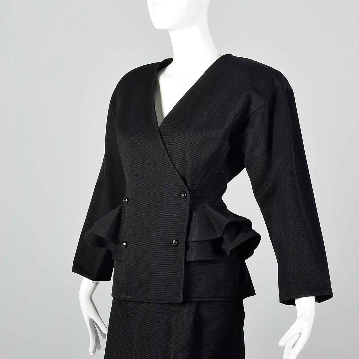 1980s Ungaro Solo Donna Black Peplum Suit