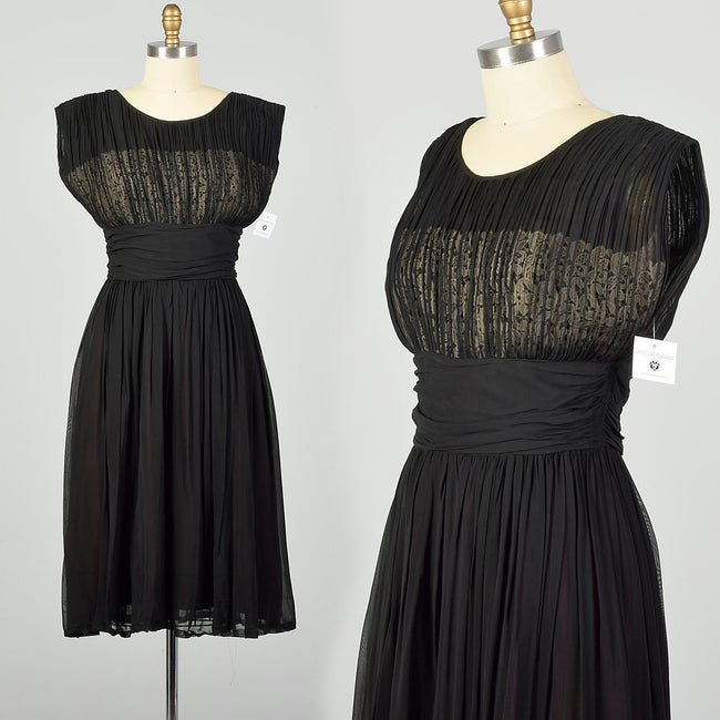 Medium 1950s Little Black Dress Evening Cocktail Illusion Bust