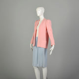 Small 1980s Bill Blass Pastel Crepe Skirt Suit Blue Pink Separates Ensemble