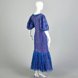 XL 1980s Mike Benet Formals Blue Sequin Lace Pageant Prom Formal Dress