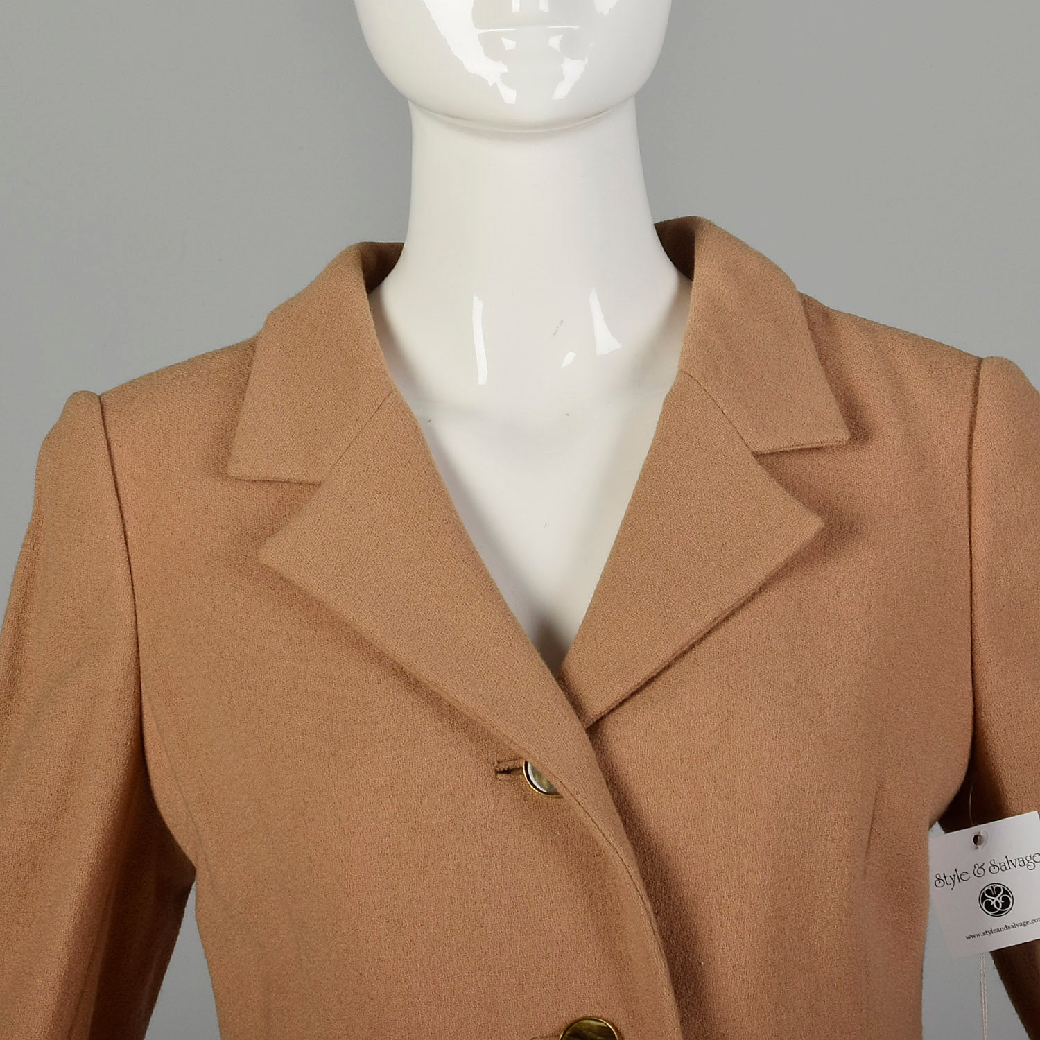 Small 1970s Suit Minimalist Camel Pleated Skirt 2pc Blazer Ensemble