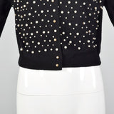 XS 1950s Black Cashmere Cardigan with Pearl Beading