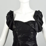 Small 2000s Nicole Miller Collection Shiny Black Lamé Cocktail Party Ruffle Evening LBD Dress