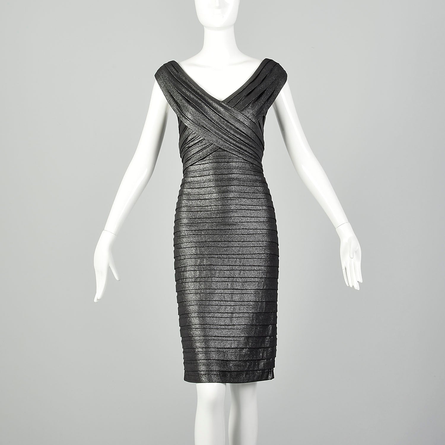 Small Tadashi Collection Dress Sexy Bodycon Silver Gunmetal Metallic Sleeveless